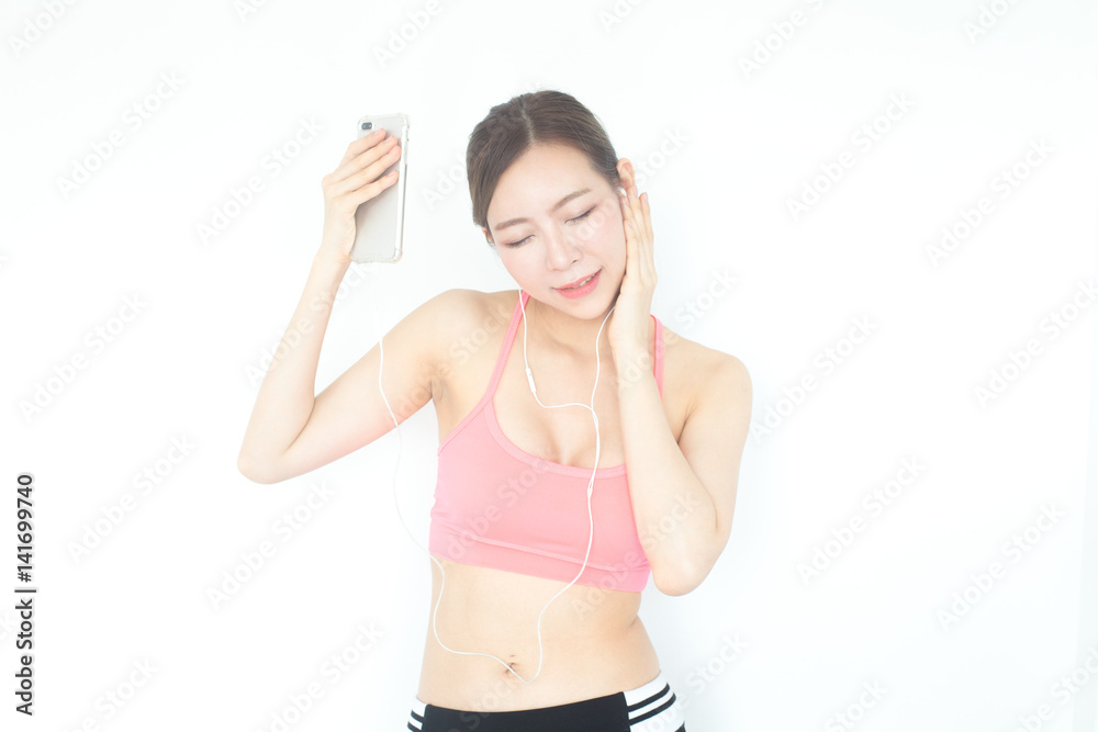 Korean woman fashion set sweet pink sexy girl, sport woman care concept, isolated on white background, 20-30 year old. Korean woman fashion set sweet pink sexy girl, sport woman care concept, isolated on white background, 20-30 year old.