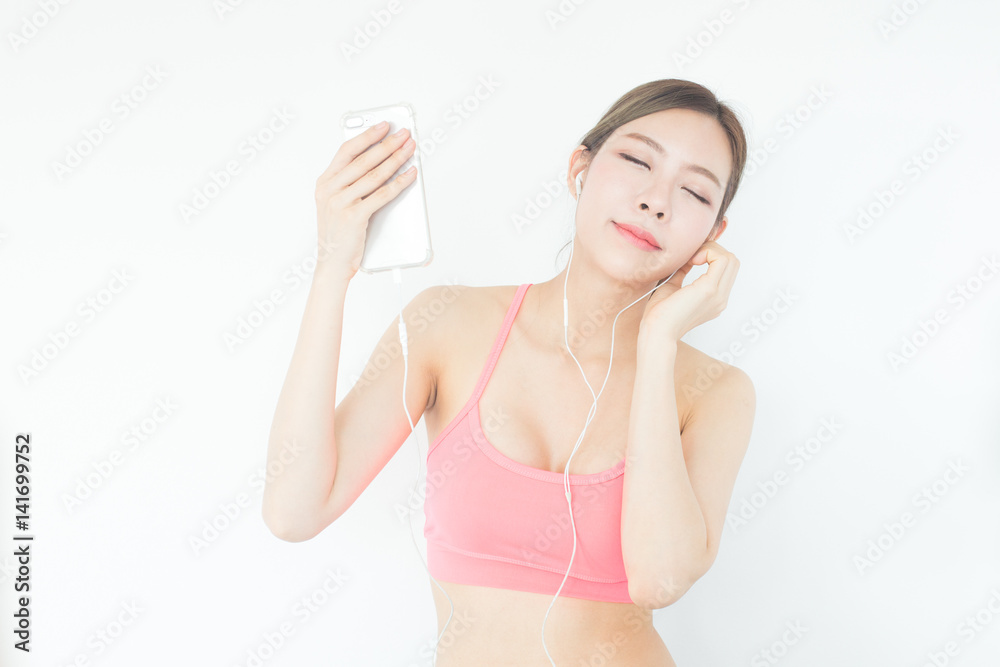 Korean woman fashion set sweet pink sexy girl, sport woman care concept, isolated on white background, 20-30 year old. Korean woman fashion set sweet pink sexy girl, sport woman care concept, isolated on white background, 20-30 year old.