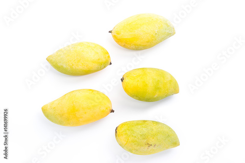 five ripe mango on white background