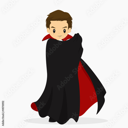 a boy wearing dracula costume for Halloween party.