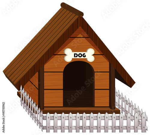 Doghouse with white fence photo