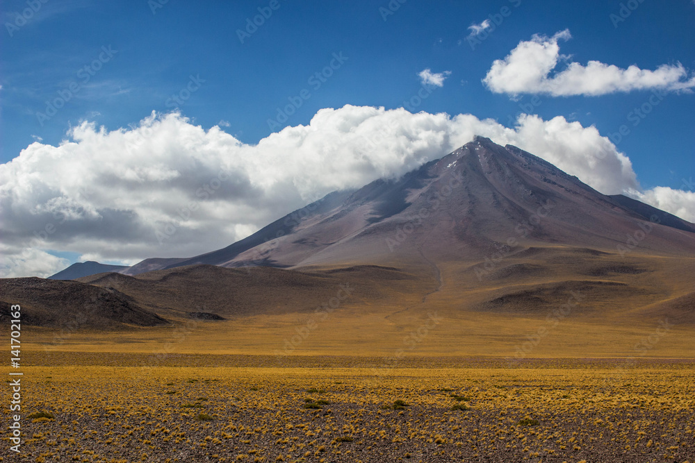 Obraz premium Laguna Miscanti and Laguna Miñique, is an altiplanic lagoon of Chile of 4500 msnm where they appear like a great oasis of turquoise waters, located in the Desert of Atacama (Region of Antofagasta).