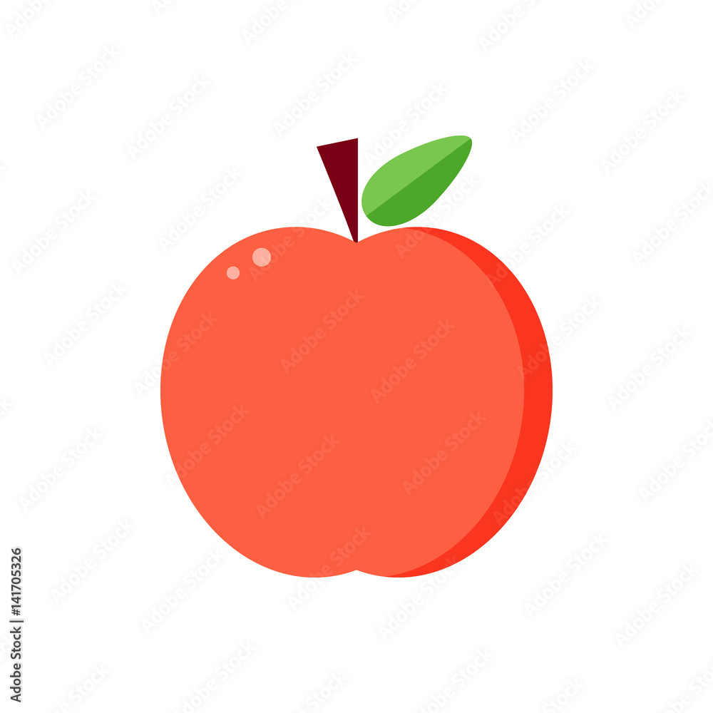 Vector flat design red apple isolated on white background. Vector flat design red apple isolated on white background.