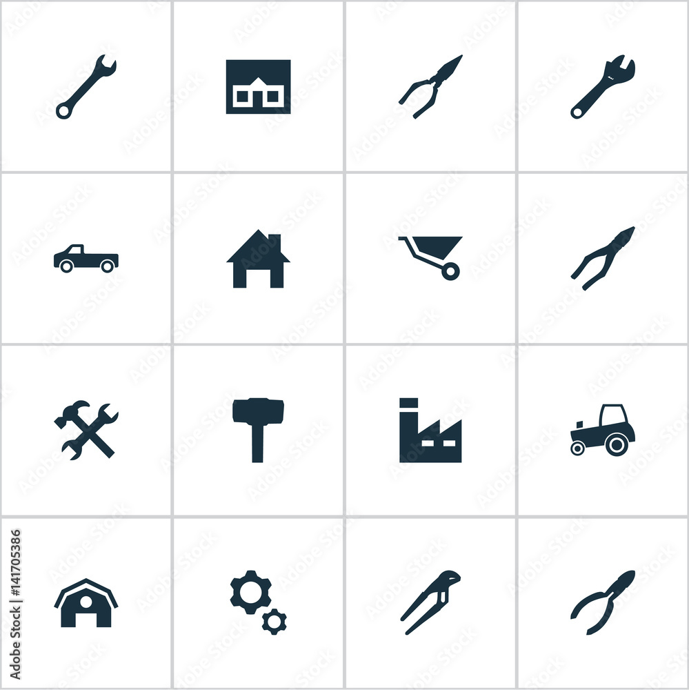 Vector Illustration Set Of Simple Repair Icons. Elements Pliers, Carpentry Equipment