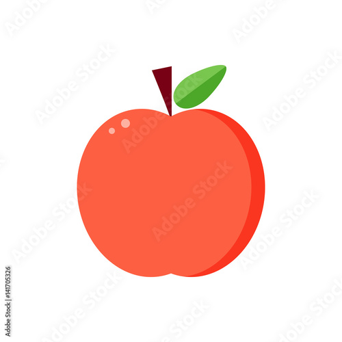 Vector flat design red apple isolated on white background.