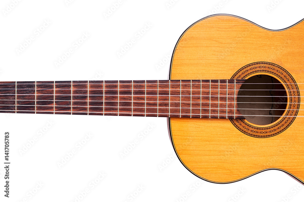     The old classical guitar  on white background