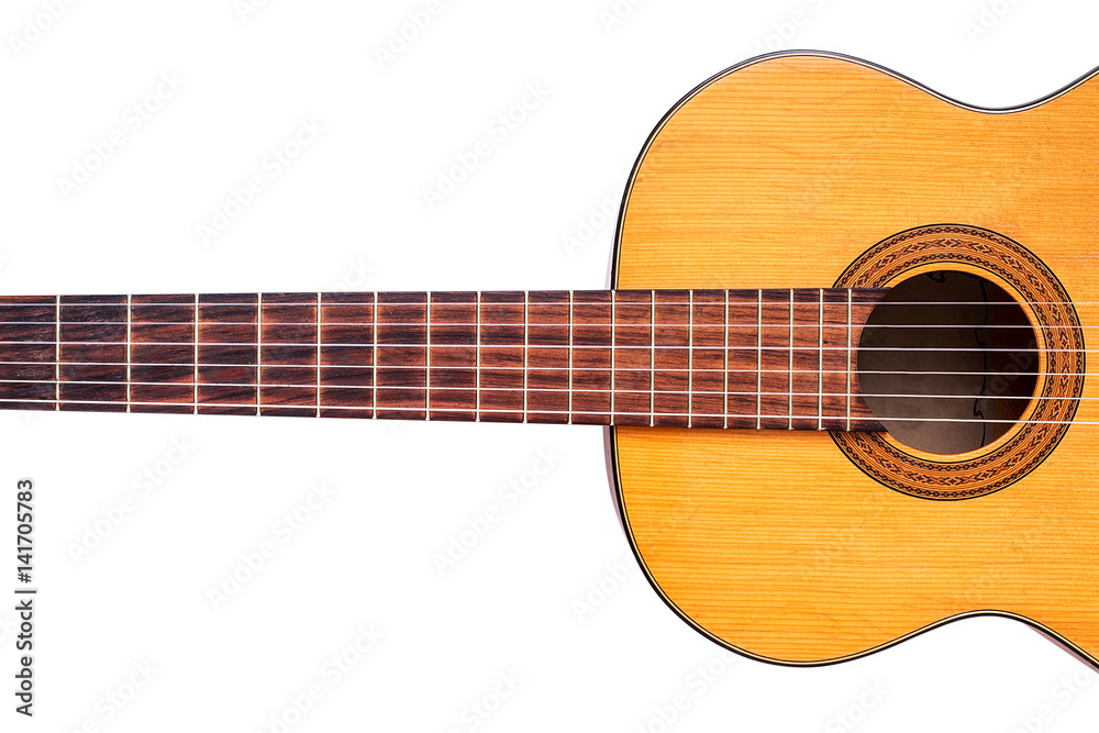 The old classical guitar on white background The old classical guitar on white background
