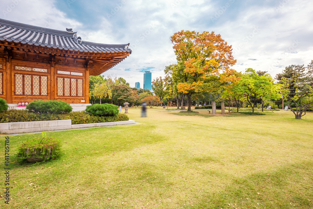 old architecture style building with beautiful backyard in seoul