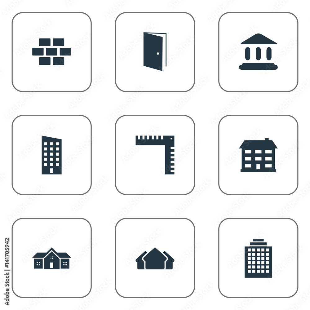 Vector Illustration Set Of Simple Structure Icons. Elements Residence