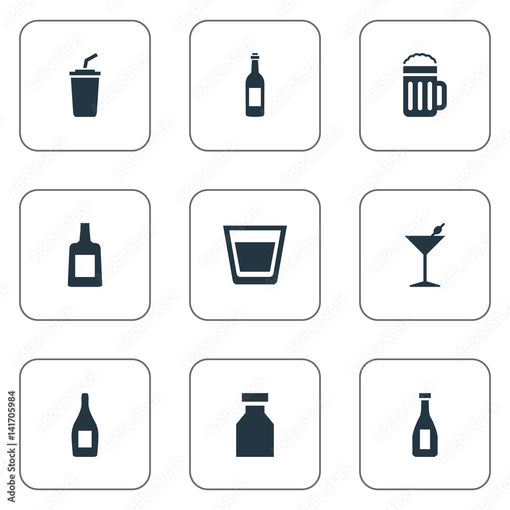 Vector Illustration Set Of Simple Water Icons. Elements Ketchup, Vial