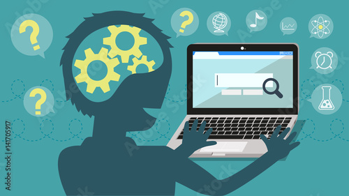 Students search Internet for education on their own. Questioning process succeed. Planning for future. Opportunity learn.