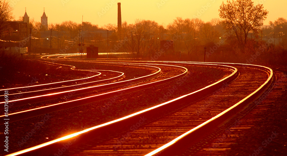 Fototapeta premium Sunset Railroad Tracks