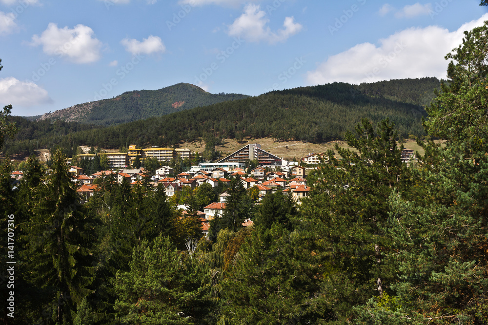 Panorama of a sity in Velingrad in Rhodope Mountains in Bulgaria 
