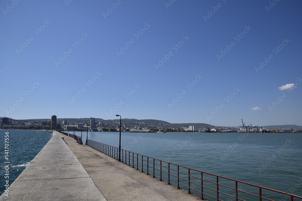 marina and quay of Novorossiysk. Urban landscape of the port city