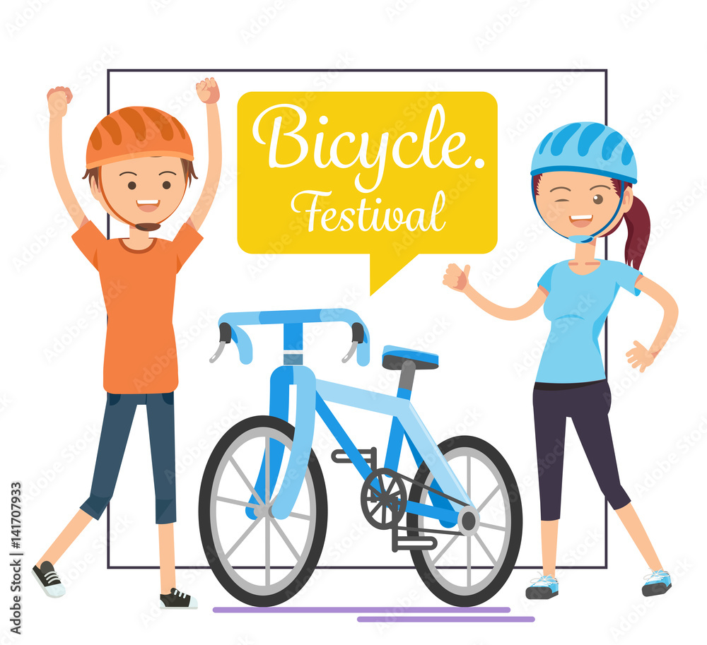 Festival of Cycling for Health. Exercise lightly.Couple relax. Festival of Cycling for Health. Exercise lightly.Couple relax.