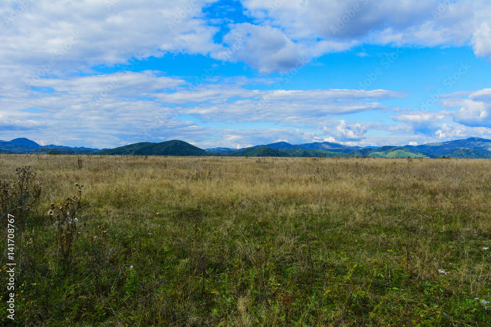 The landscape of fields and mountains in western Ukraine