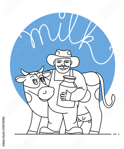 Obraz na płótnie The milkman and a cow. A pitcher of milk w salonie