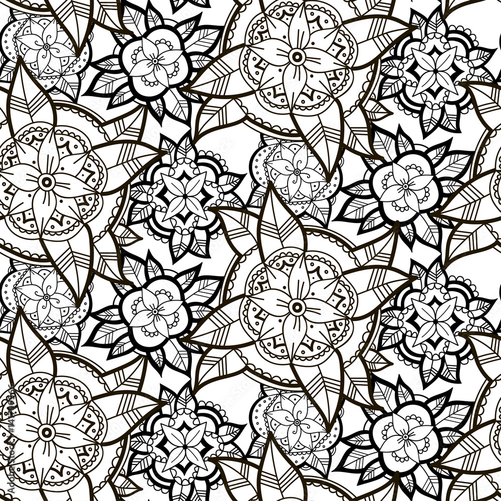 Seamless Black and White Flower Pattern Stock Vector | Adobe Stock
