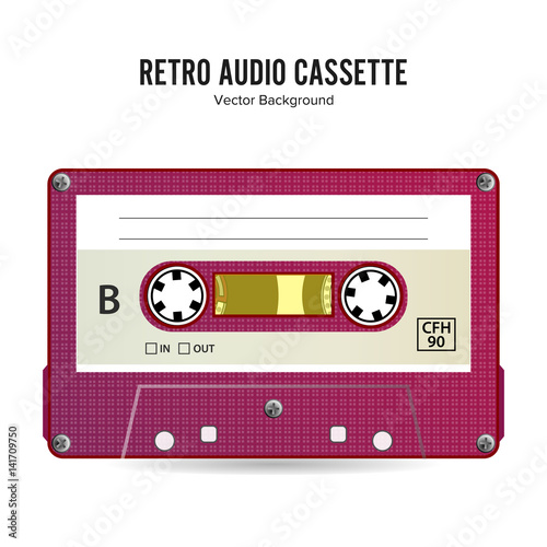 Retro Audio Cassette Vector. Detailed Retro C90 Audio Cassette With Place For Title