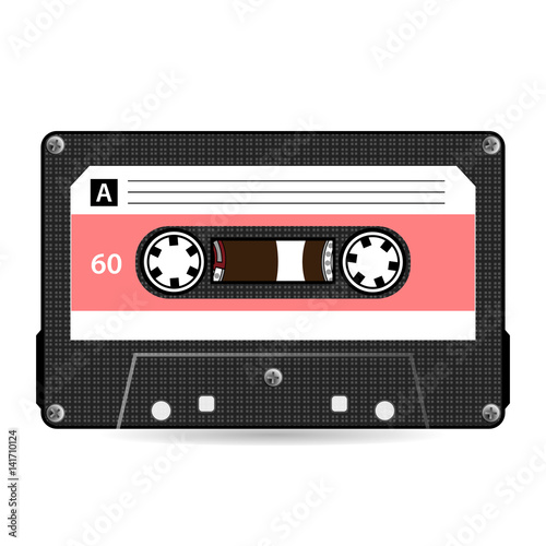 Retro Audio Cassette Vector. Plastic Audio Cassette Tape. Old Technology  Realistic Design Illustration. Isolated On White Background