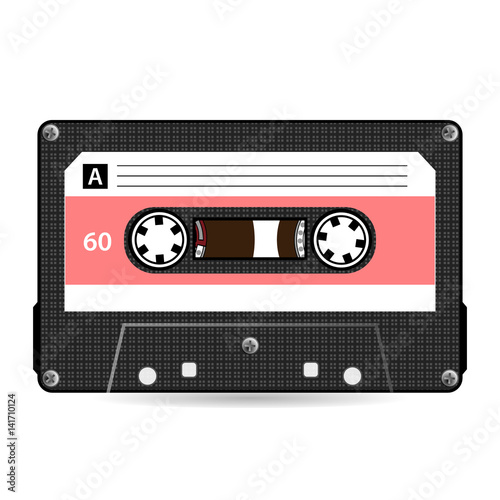Retro Audio Cassette Vector. Plastic Audio Cassette Tape. Old Technology, Realistic Design Illustration. Isolated On White Background