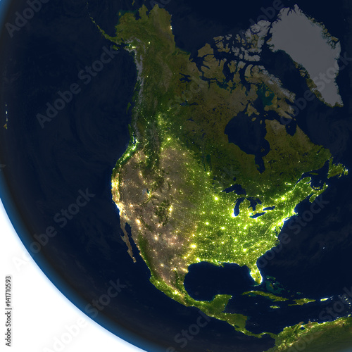 North America at night on planet Earth
