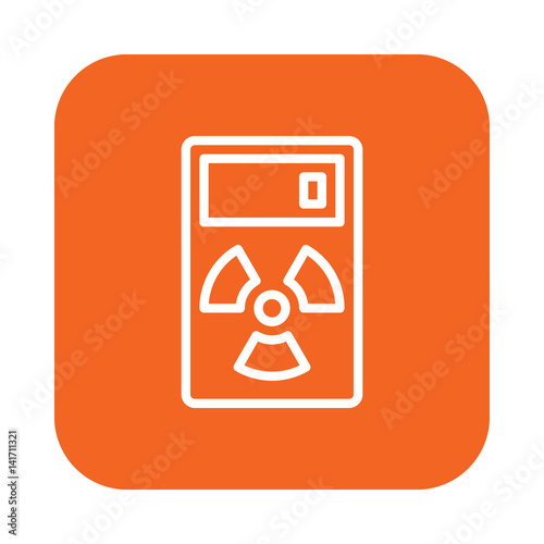 Geiger counter flat line icon, linear vector sign on colorful rounded square button isolated on white. Radiation measurement device symbol, logo illustration. Flat design, pixel perfect