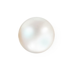 Single white natural oyster pearl with nacre mother of pearl outer isolated on white background