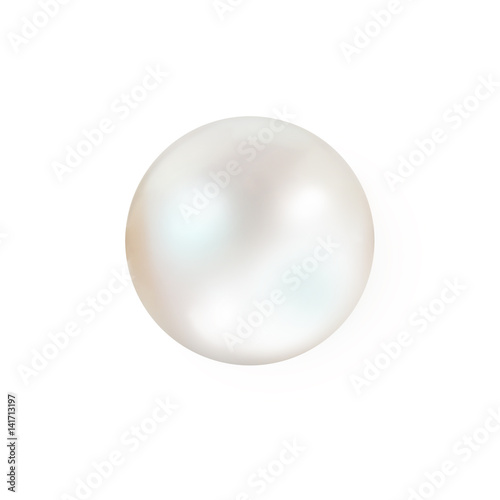 Murais de parede Single white natural oyster pearl with nacre mother of pearl outer isolated on w