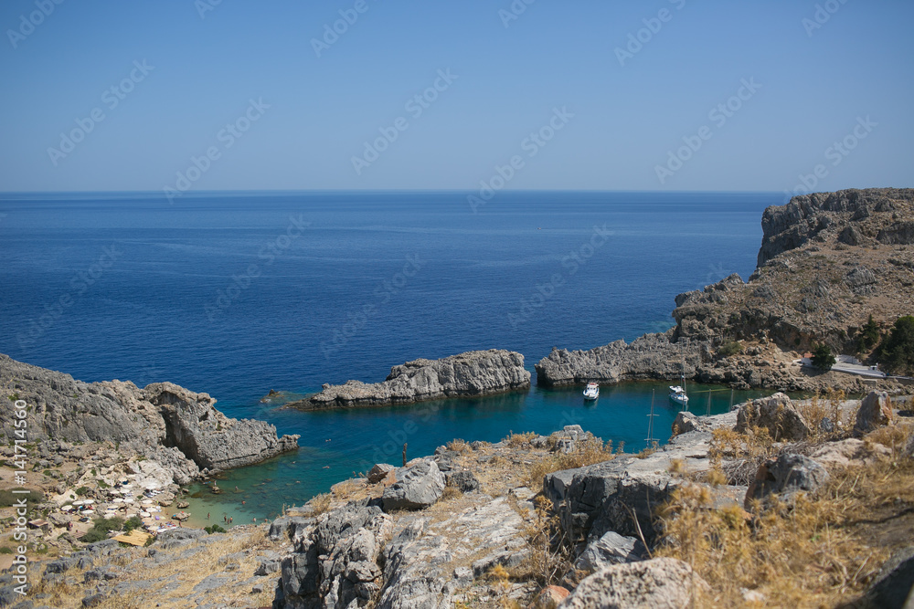 RHODES, GREECE: Bay and rocks