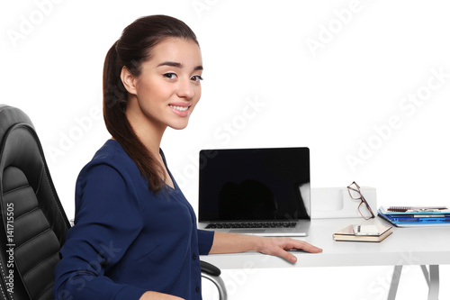 Beautiful young woman worki...