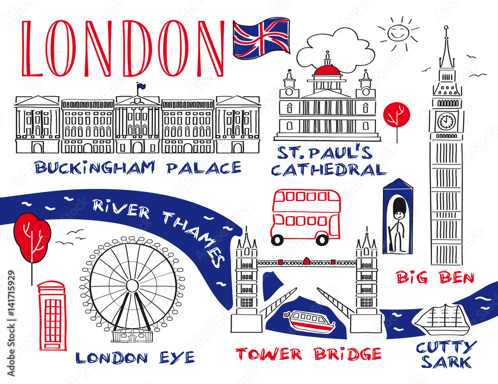 Fototapeta premium Londyn, punkt orientacyjny, punkty orientacyjne białe tło