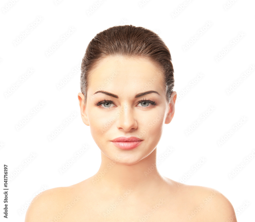 Portrait of beautiful young woman on white background Portrait of beautiful young woman on white background