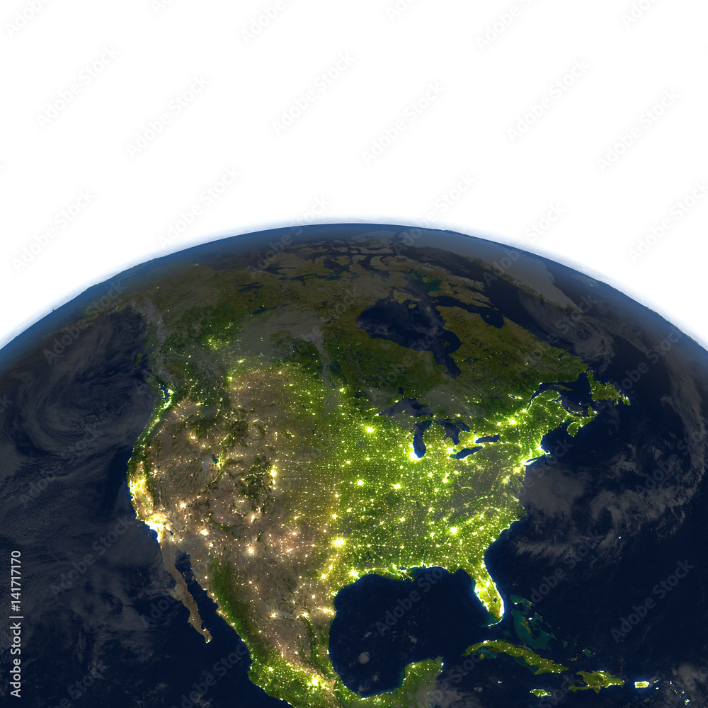 North America at night on planet Earth