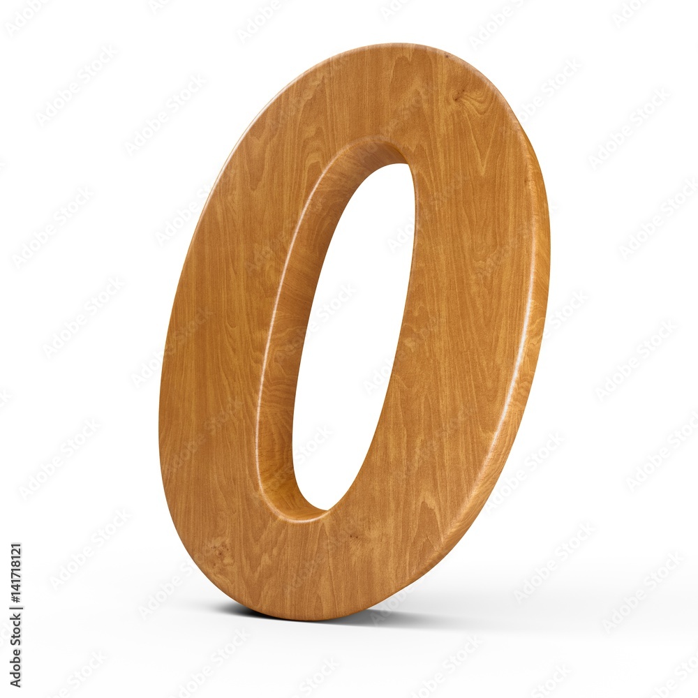 3d Rendering wood material italic number 0 zero isolated white background