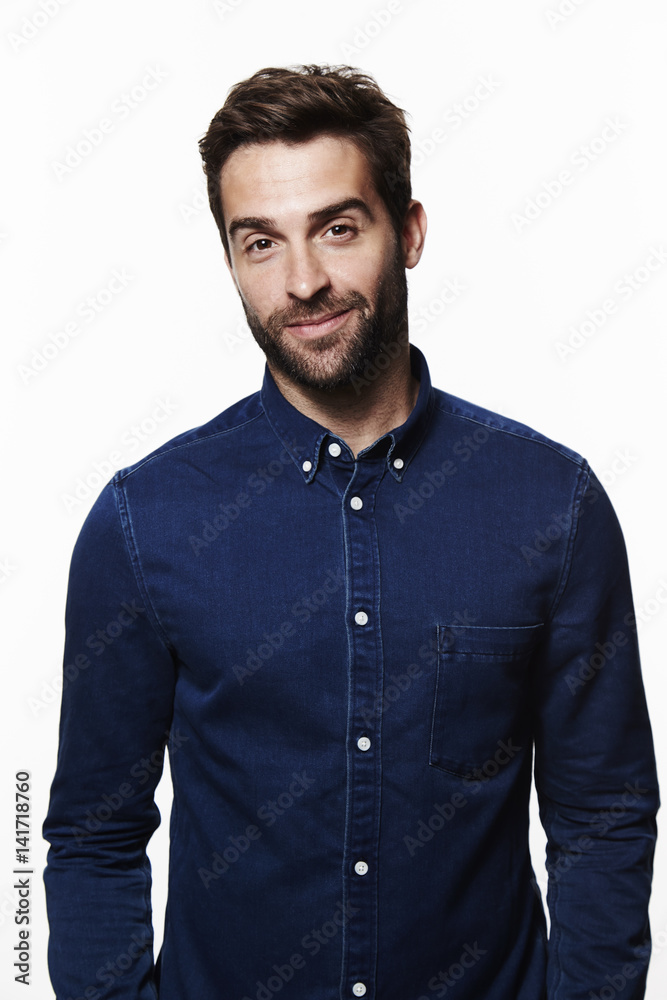 Obraz premium Denim shirt dude in studio, portrait