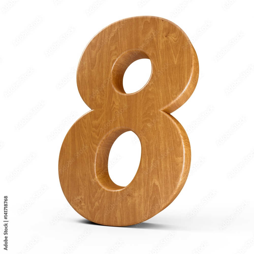 3d Rendering wood material italic number 8 eight isolated white background 3d Rendering wood material italic number 8 eight isolated white background