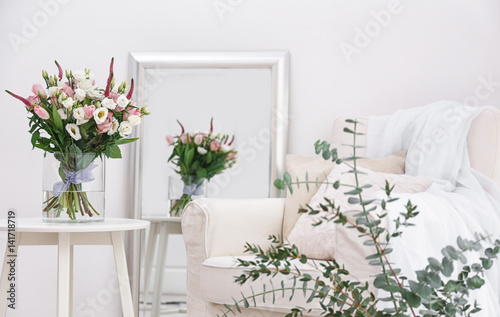 Interior design of room with beautiful flowers