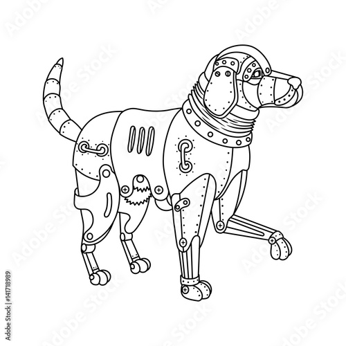 Steam punk retriever dog coloring book vector