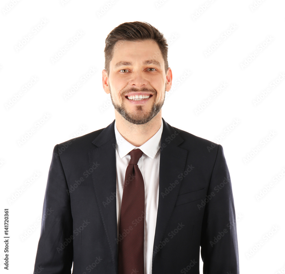 Handsome man in elegant suit on white background Handsome man in elegant suit on white background