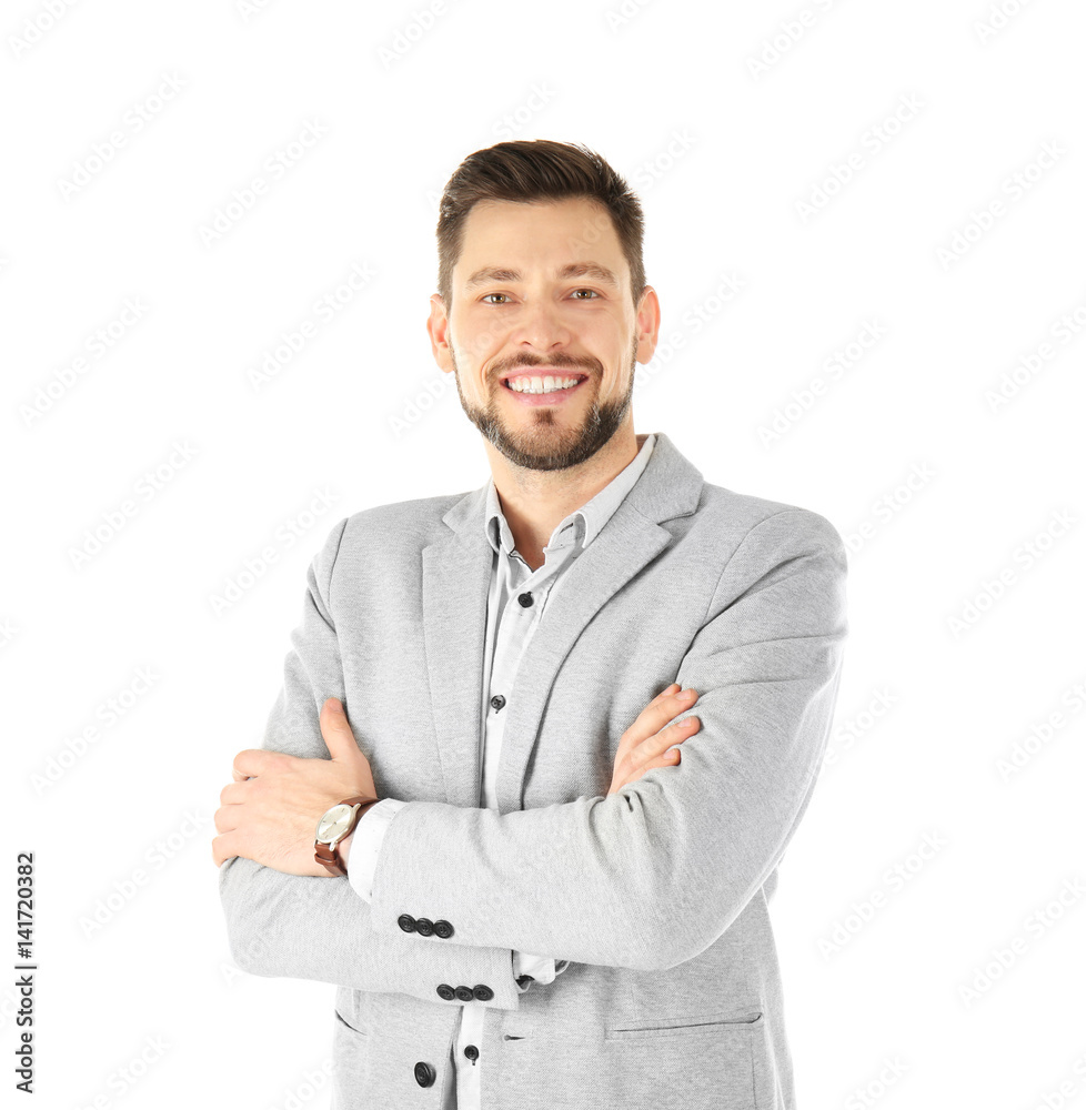 Handsome man in elegant suit on white background Handsome man in elegant suit on white background