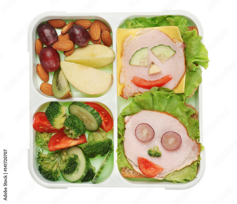 Lunch box with delicious food on white background Lunch box with delicious food on white background