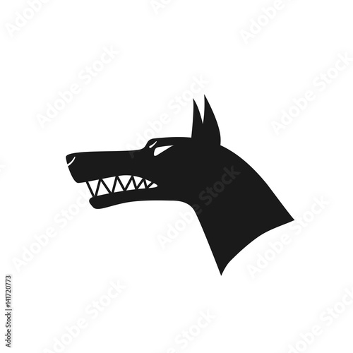 Beware. Angry dog. Silhouette of a snarling dog.