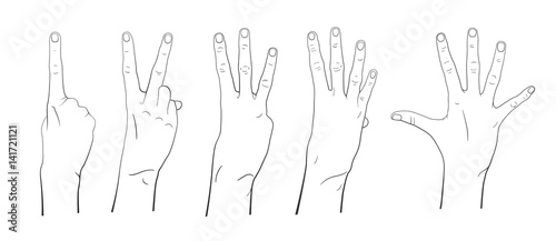 Set of counting woman hand sign from one to five. Communication gestures.