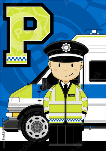 P is for Policeman Alphabet Learning Illustration