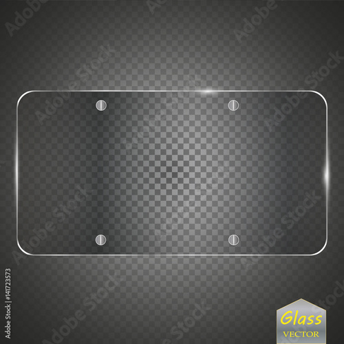Illustration of Realistic Vector Glass Plate Template Icon. EPS10 Horisontal Vector Plastic Frame Isolated on Transparent PS Style Background


