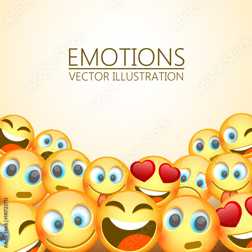 Modern yellow laughing three Emoji, Emotions background, Vector illustration