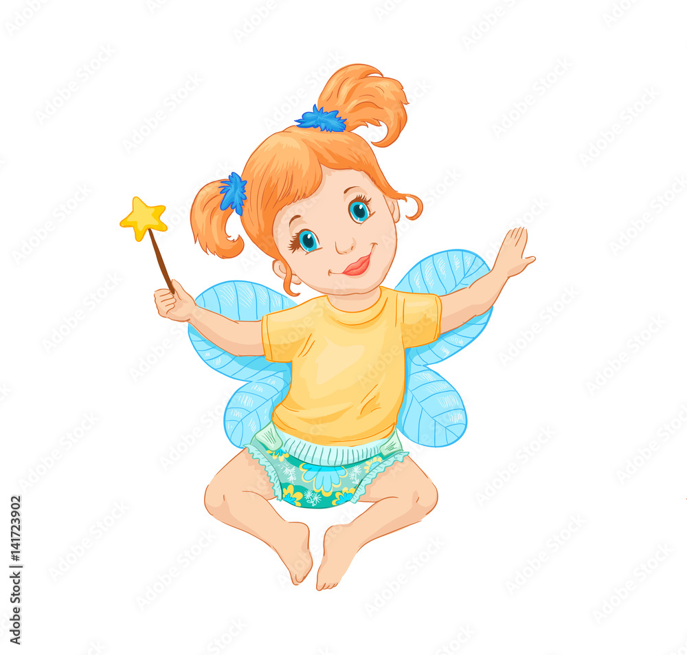 Little fairy. Vector illustration. Drawing suitable for print on pacage of children's goods, clothes, furniture. Little fairy. Vector illustration. Drawing suitable for print on pacage of children's goods, clothes, furniture.