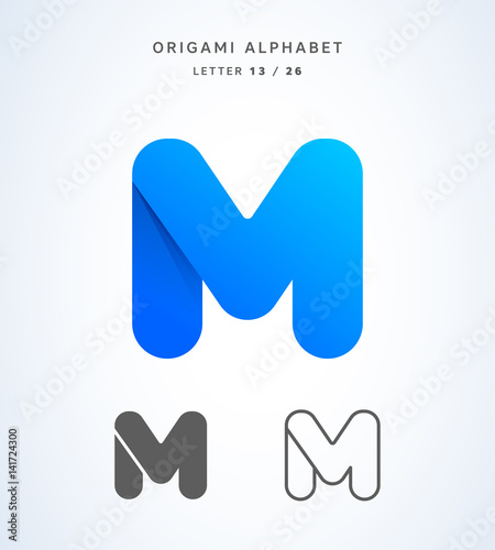 Vector origami alphabet. Letter M logo template