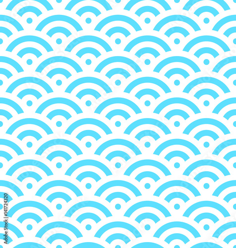 Blue fish scale background of concentric circles. Abstract seamless pattern looks like sea waves. Vector illustration.
